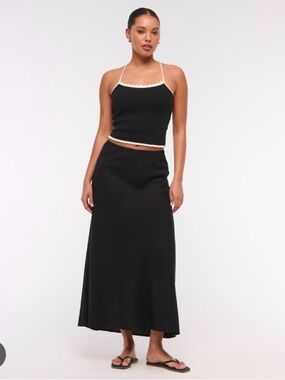 Abercrombie & Fitch Linen Black Maxi Skirt - Tall